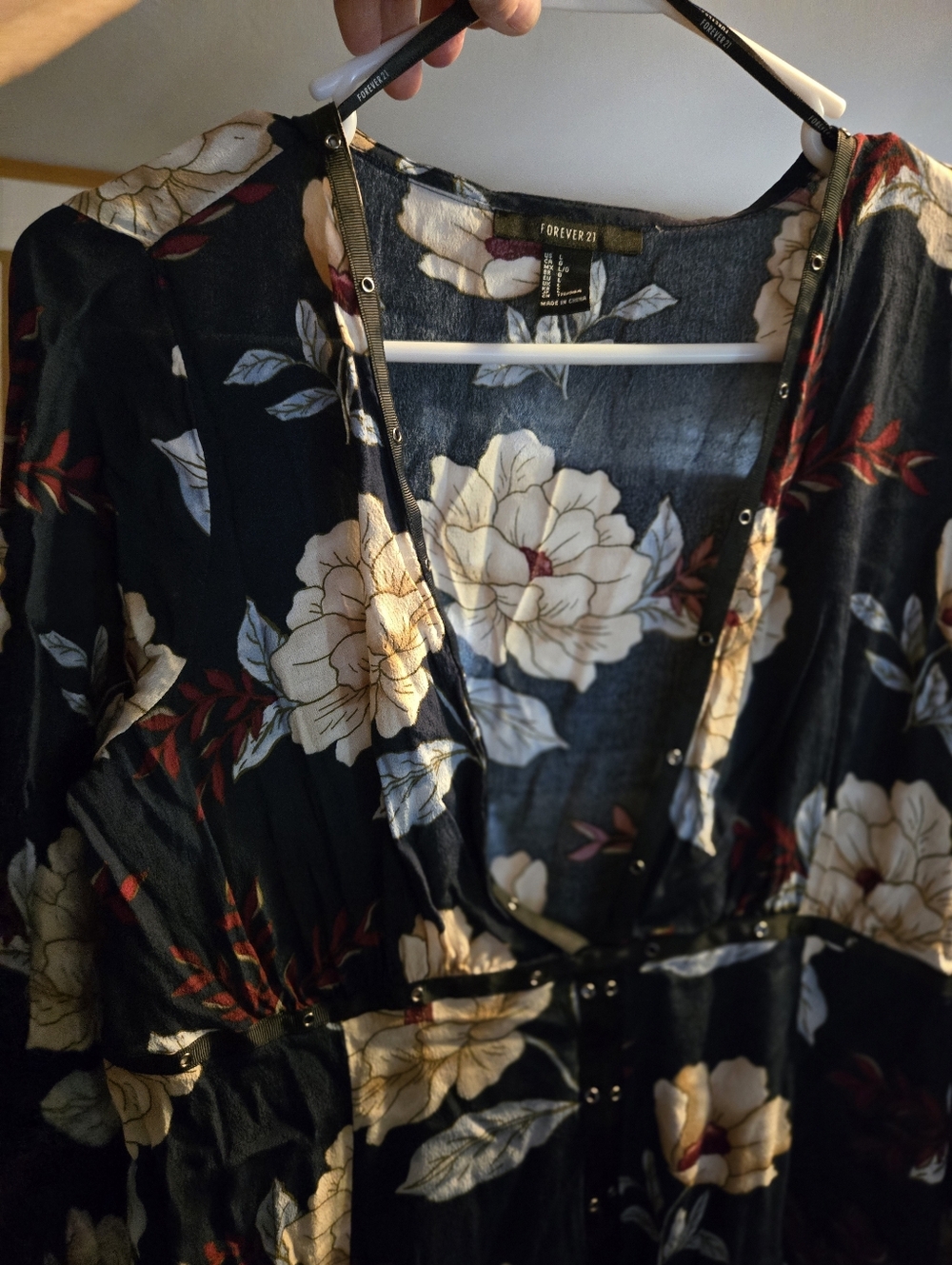 Forever 21 Black Floral Button-Front Dress with Cream Blooms